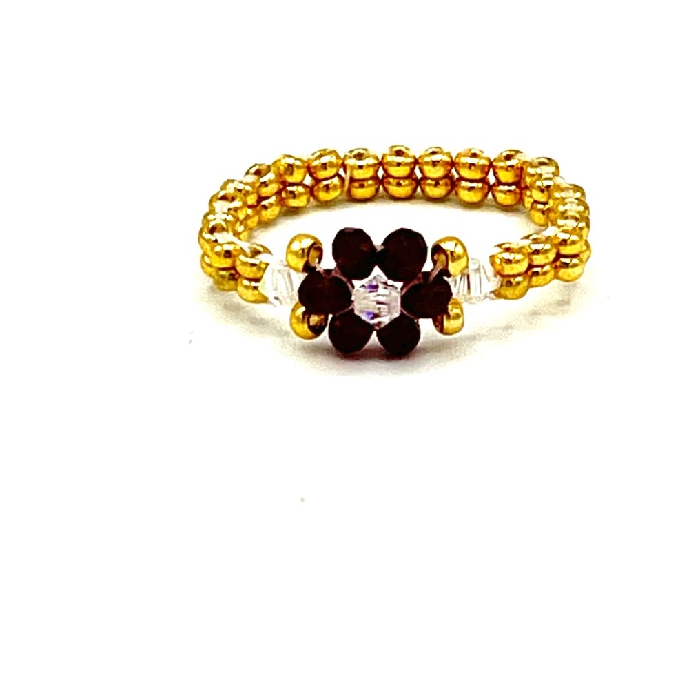 HAND CRAFTED Red Swarovski Crystal Beaded Ring